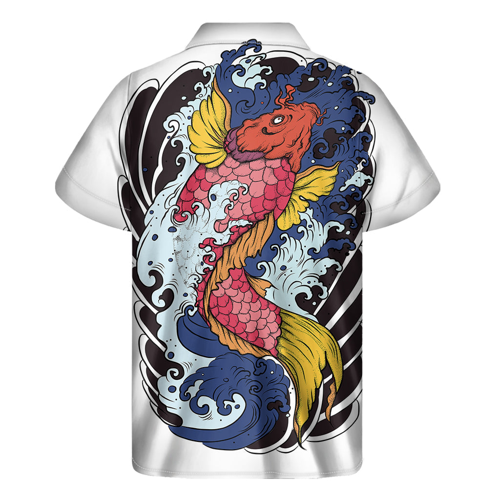 Hawaiian Koi Carp Tattoo Print Men's Short Sleeve Shirt - 2