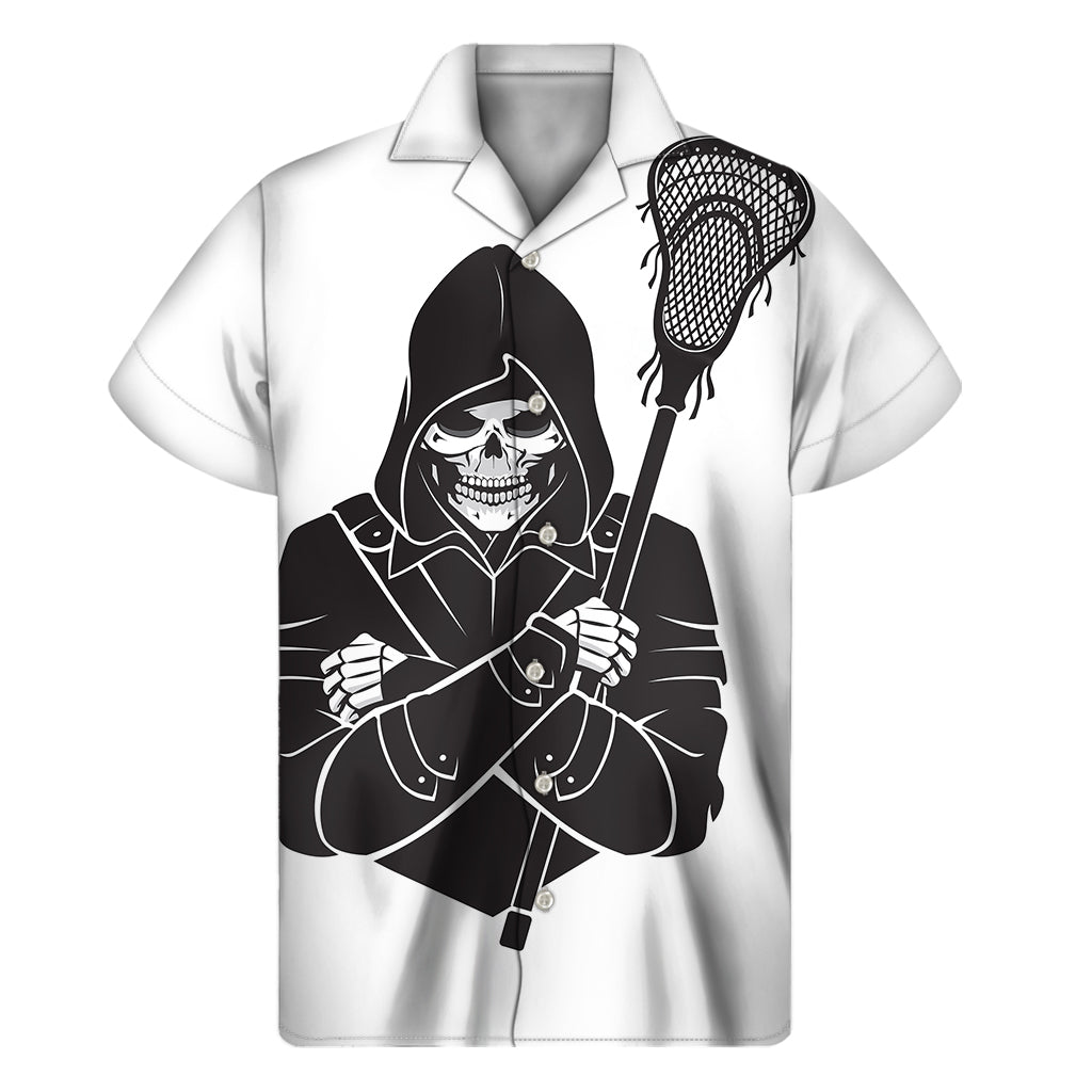 Ultimate Hawaiian Vibes: Lacrosse Skull Print Short Sleeve Shirt - 1