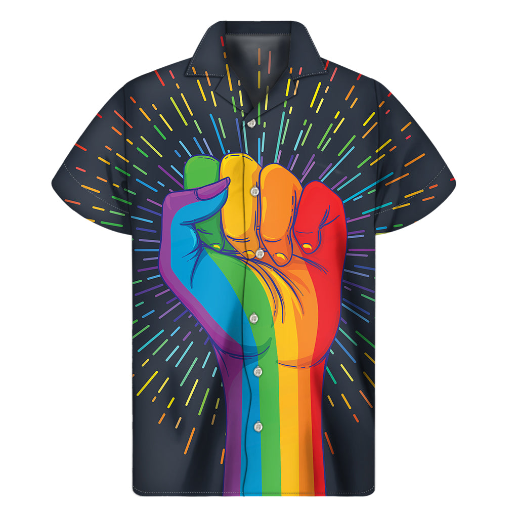 Vibrant Rainbow Hawaiian Short Sleeve Shirt for Pride and Aloha - 1