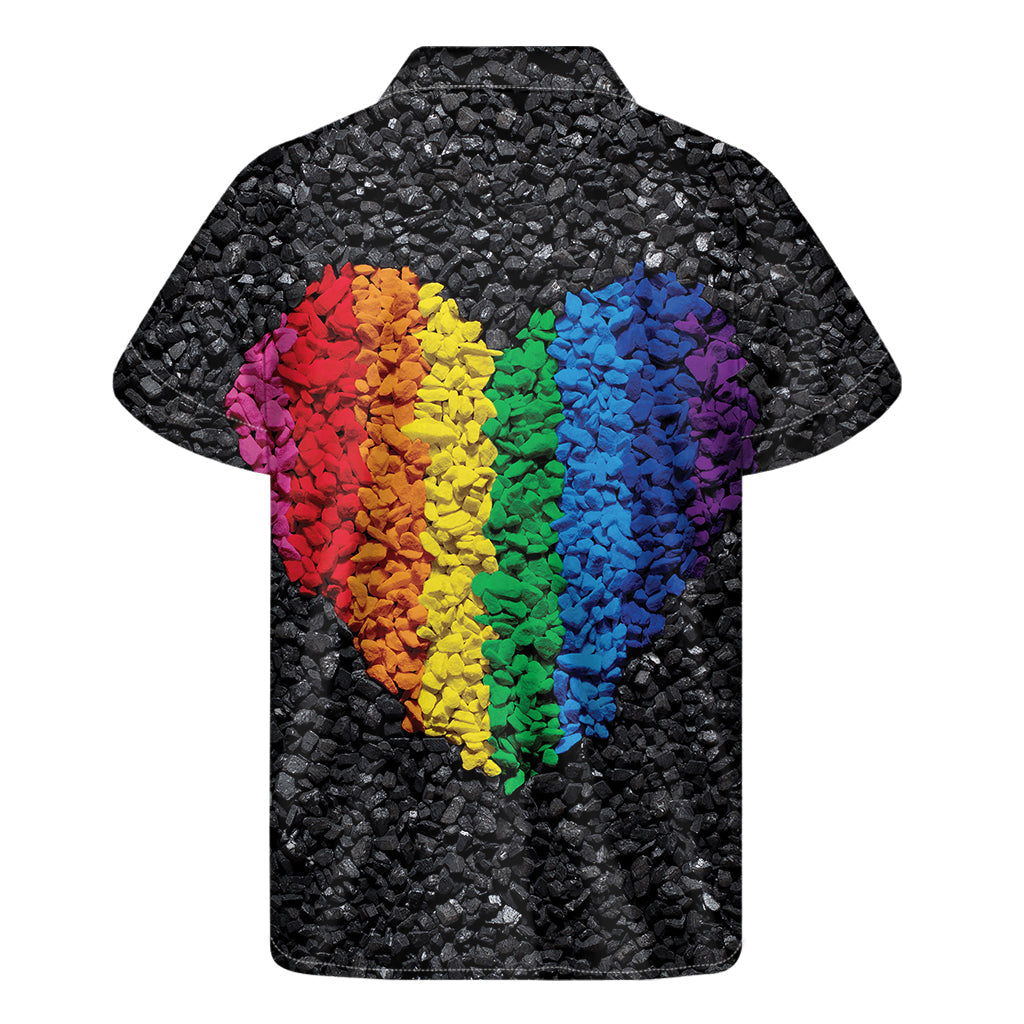 Hawaiian Pride: Rainbow Heart Stones Print Men's Short Sleeve Shirt - 2