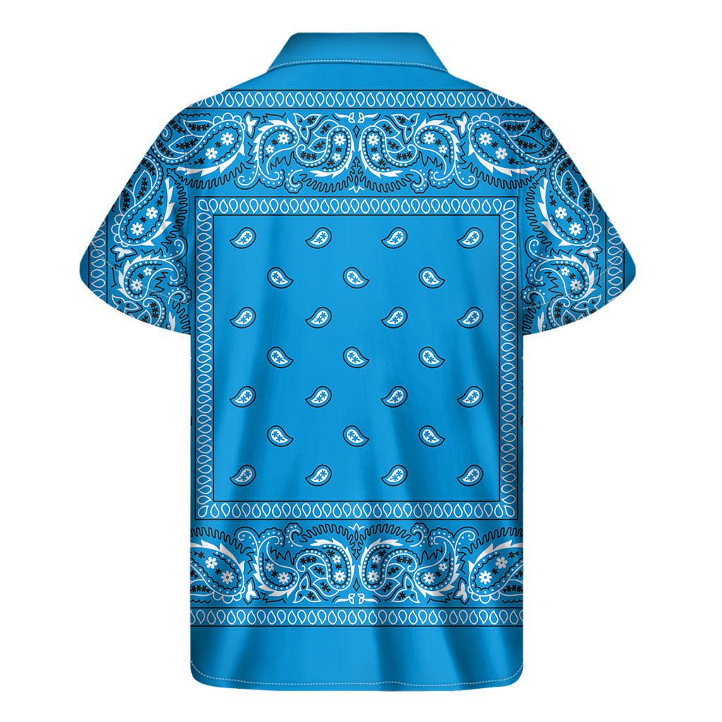 Hawaiian Vibes: Light Blue Paisley Bandana Print Men's Short Sleeve Shirt - 2