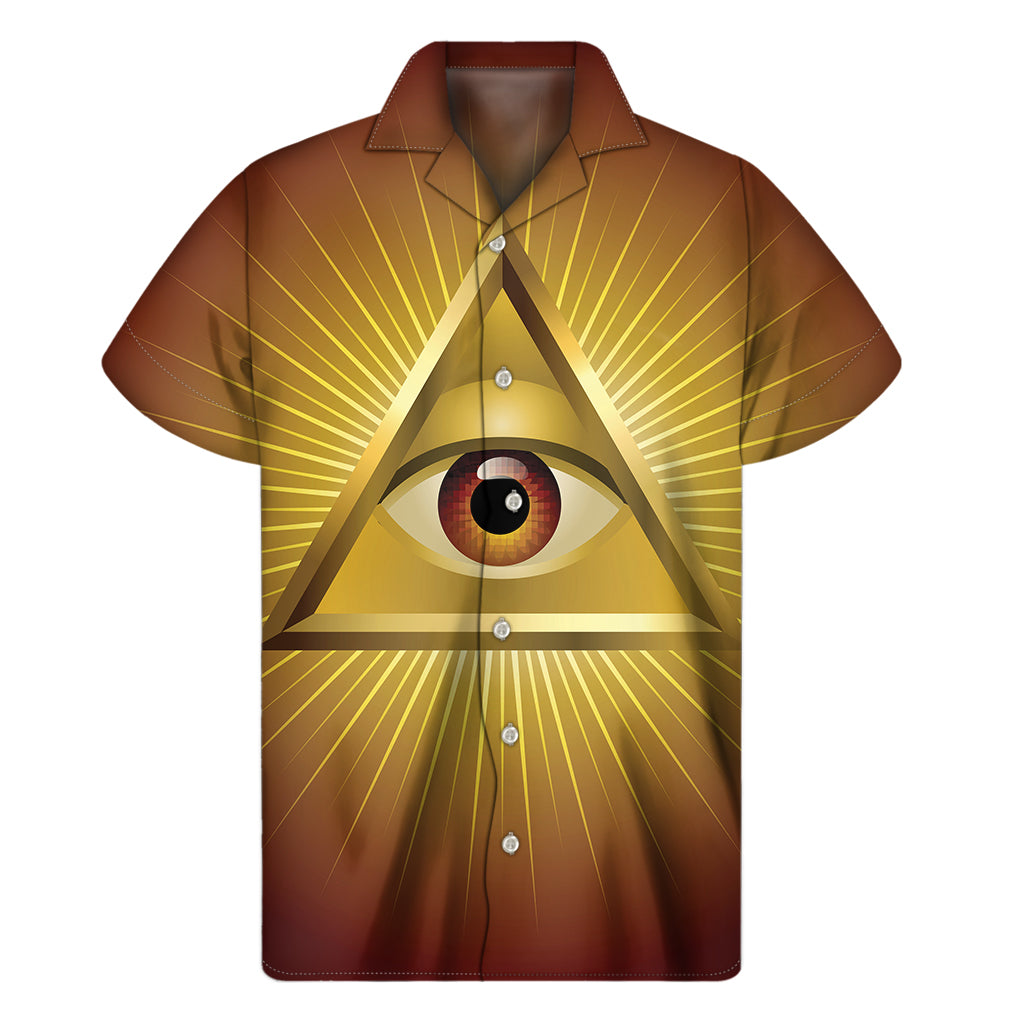 Masonic Eye Sight Print Hawaiian Short Sleeve Shirt - 1