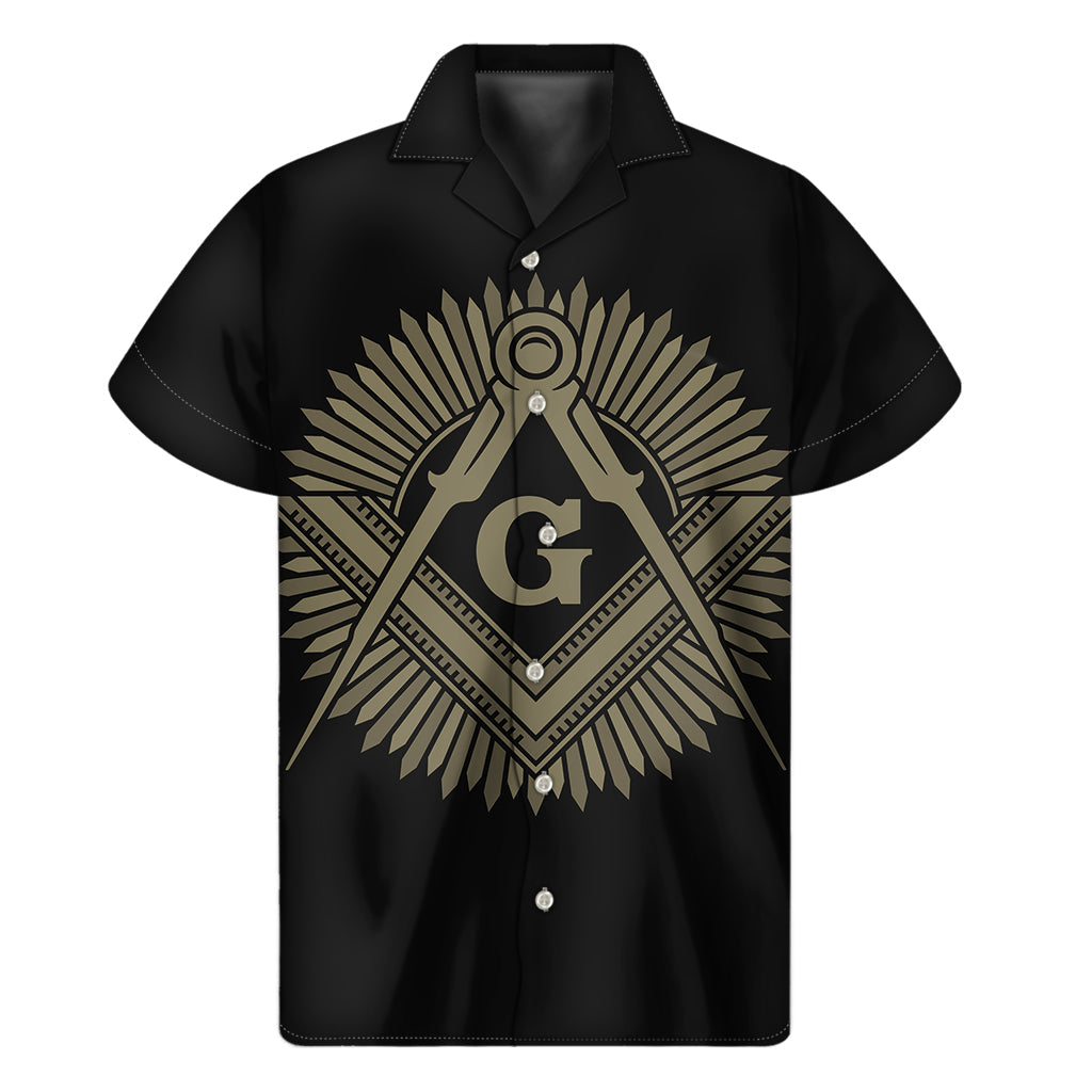 Island Vibes: Men's Hawaiian Freemasonry Print Short Sleeve Shirt - 1