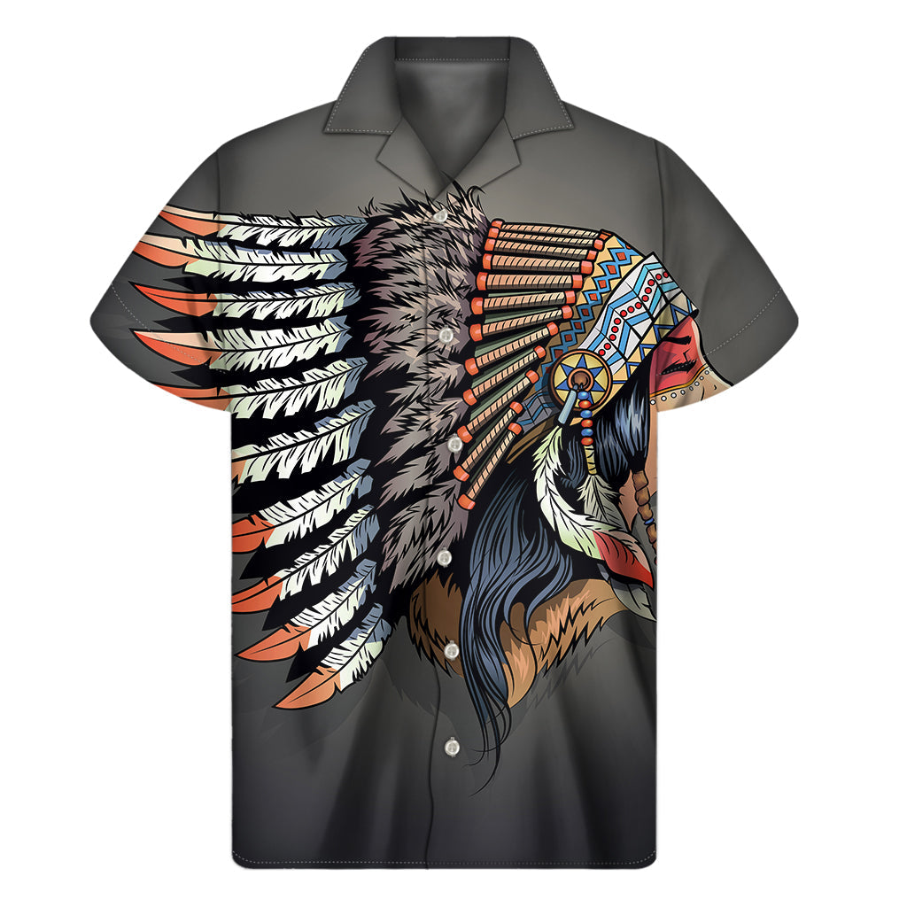 Tropical Vibes: Men's Hawaiian Short Sleeve Shirt with Native American Indian Girl Print - 1