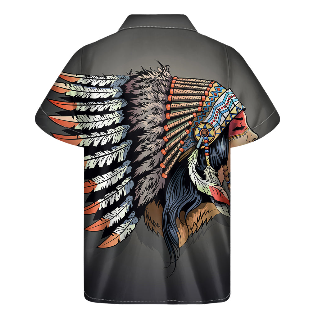 Tropical Vibes: Men's Hawaiian Short Sleeve Shirt with Native American Indian Girl Print - 2