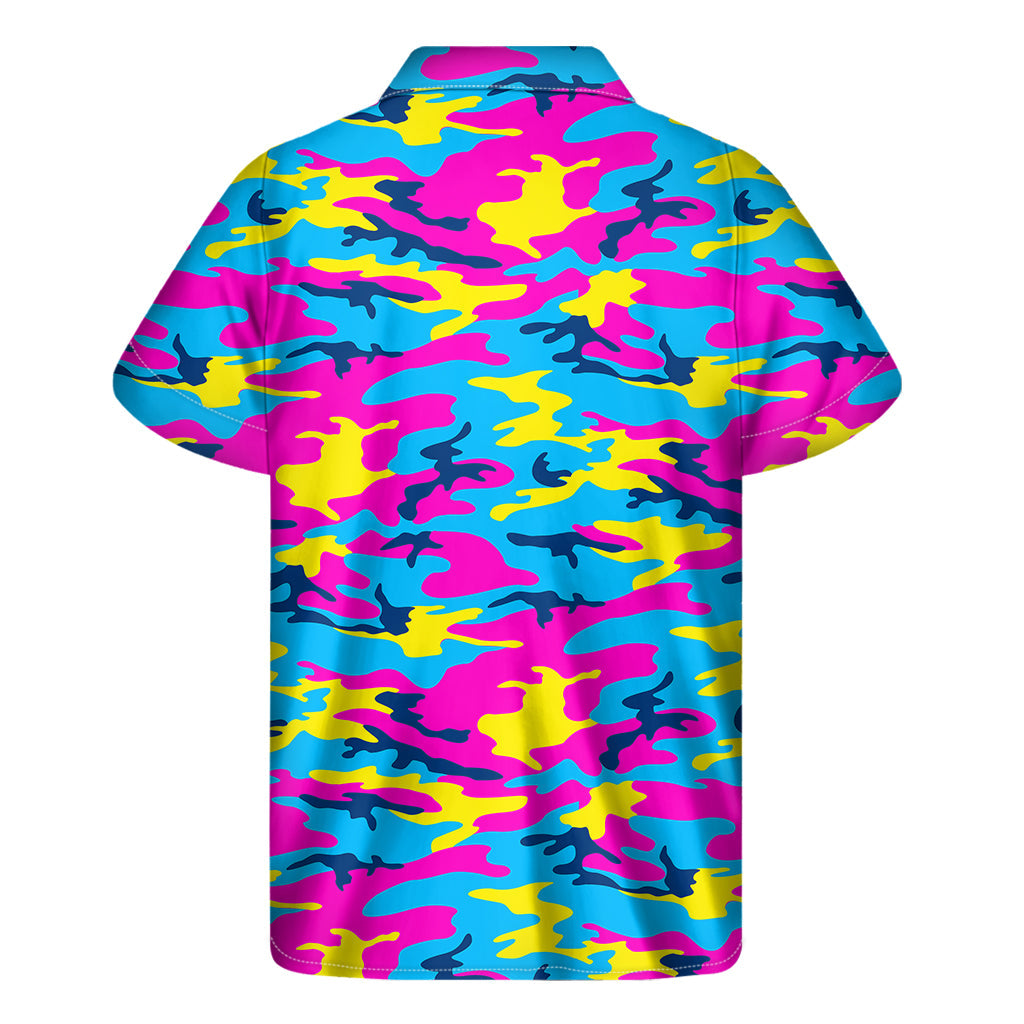 Tropical Vibes: Neon Camouflage Hawaiian Short Sleeve Shirt - 2