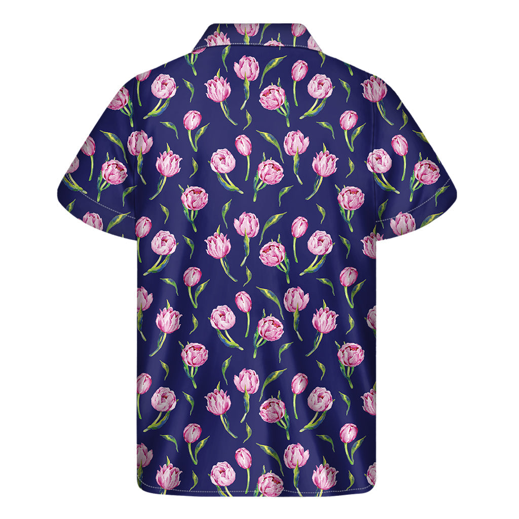 Tropical Vibes: Pink Watercolor Tulip Hawaiian Short Sleeve Shirt - 2