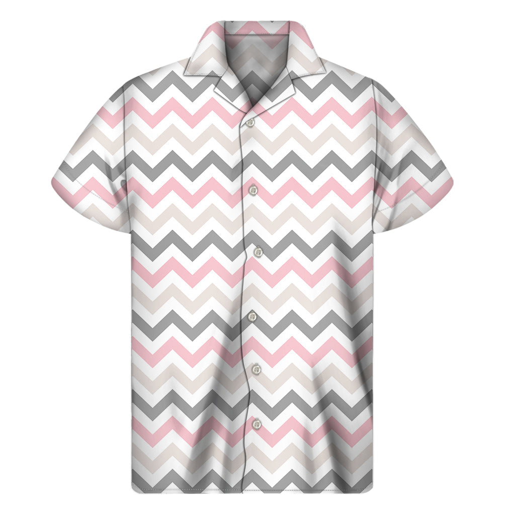Pink, White, and Grey Chevron Print Hawaiian Short Sleeve Shirt - 1