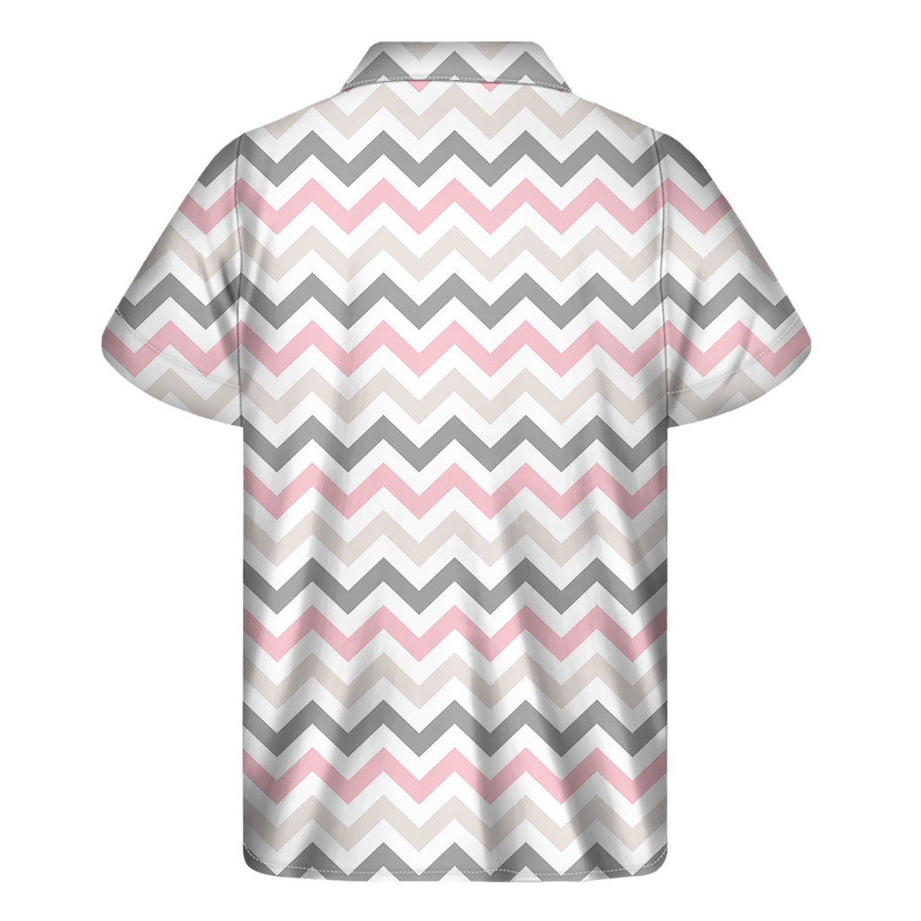 Pink, White, and Grey Chevron Print Hawaiian Short Sleeve Shirt - 2