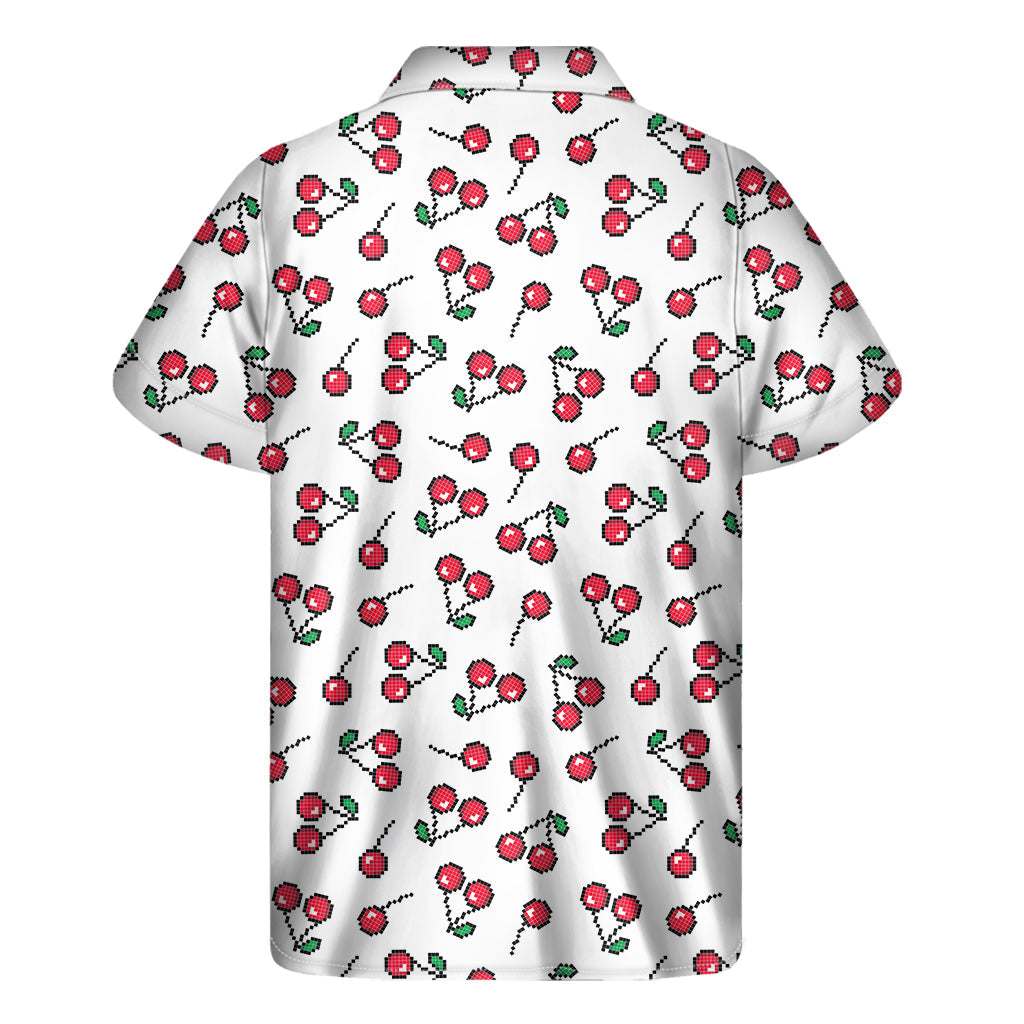 Tropical Vibes: Pixel Cherry Pattern Hawaiian Short Sleeve Shirt - 2