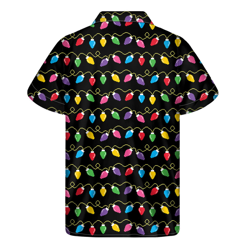 Island Vibes: Hawaiian Short Sleeve Shirt with Pixel Christmas Lights Print - 2