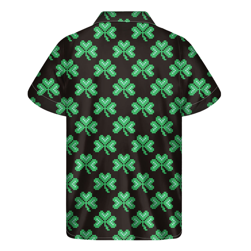 Island Vibe: Men's Hawaiian Short Sleeve Shirt with Pixel Clover St. Patrick's Day Print - 2