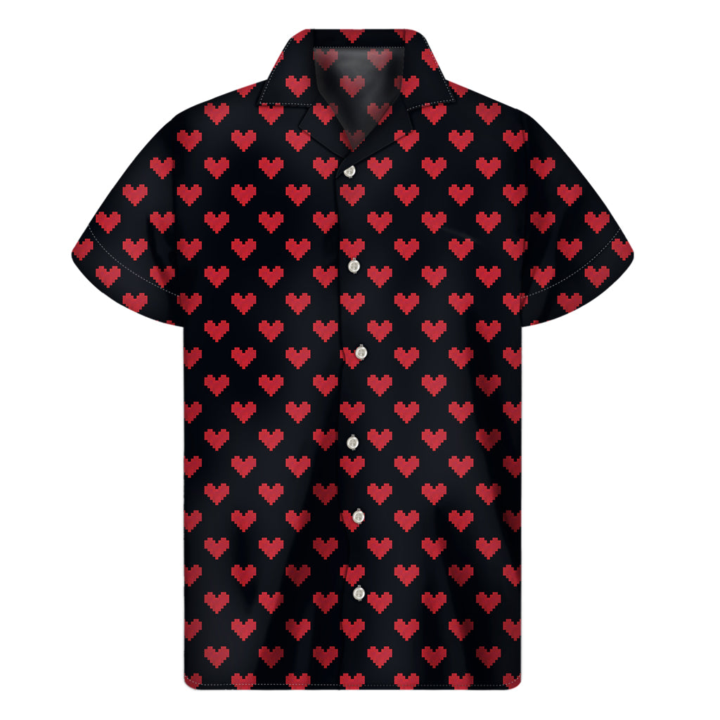 Tropical Love: Hawaiian Pixel Heart Short Sleeve Shirt - 1