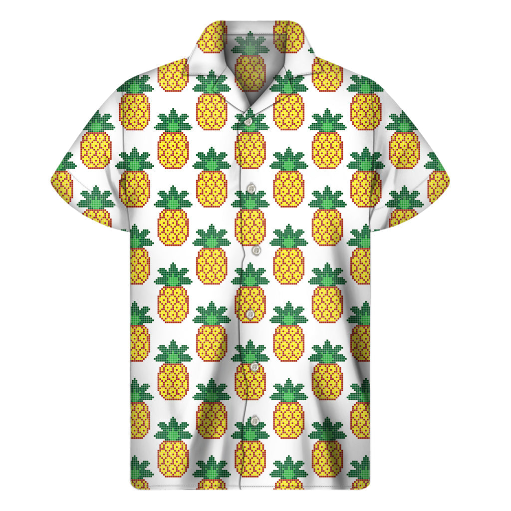 Pixel Pineapple Paradise: Men's Hawaiian Short Sleeve Shirt - 1
