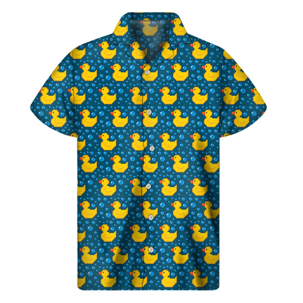 Island Vibes: Hawaiian Rubber Duck Print Men's Short Sleeve Shirt - 1
