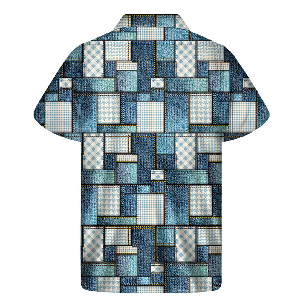 Tropical Vibes Plaid and Denim Patchwork Hawaiian Short Sleeve Shirt - 2