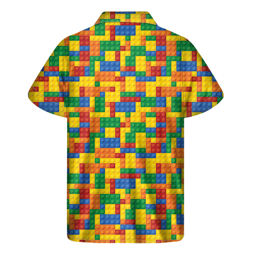 Island Vibes: Men's Hawaiian Short Sleeve Shirt with Plastic Building Blocks Pattern - 2