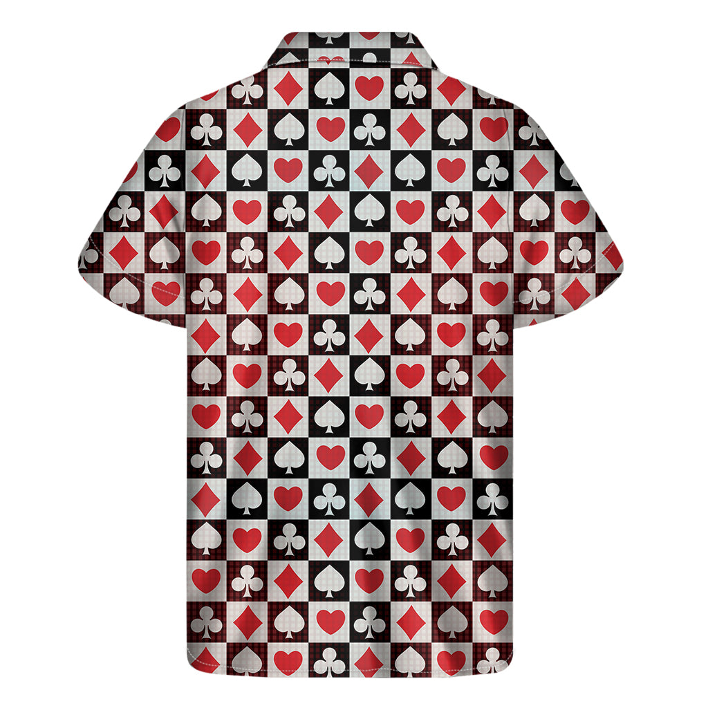 Island Dreams: Hawaiian Playing Card Suits Check Pattern Short Sleeve Shirt - 2