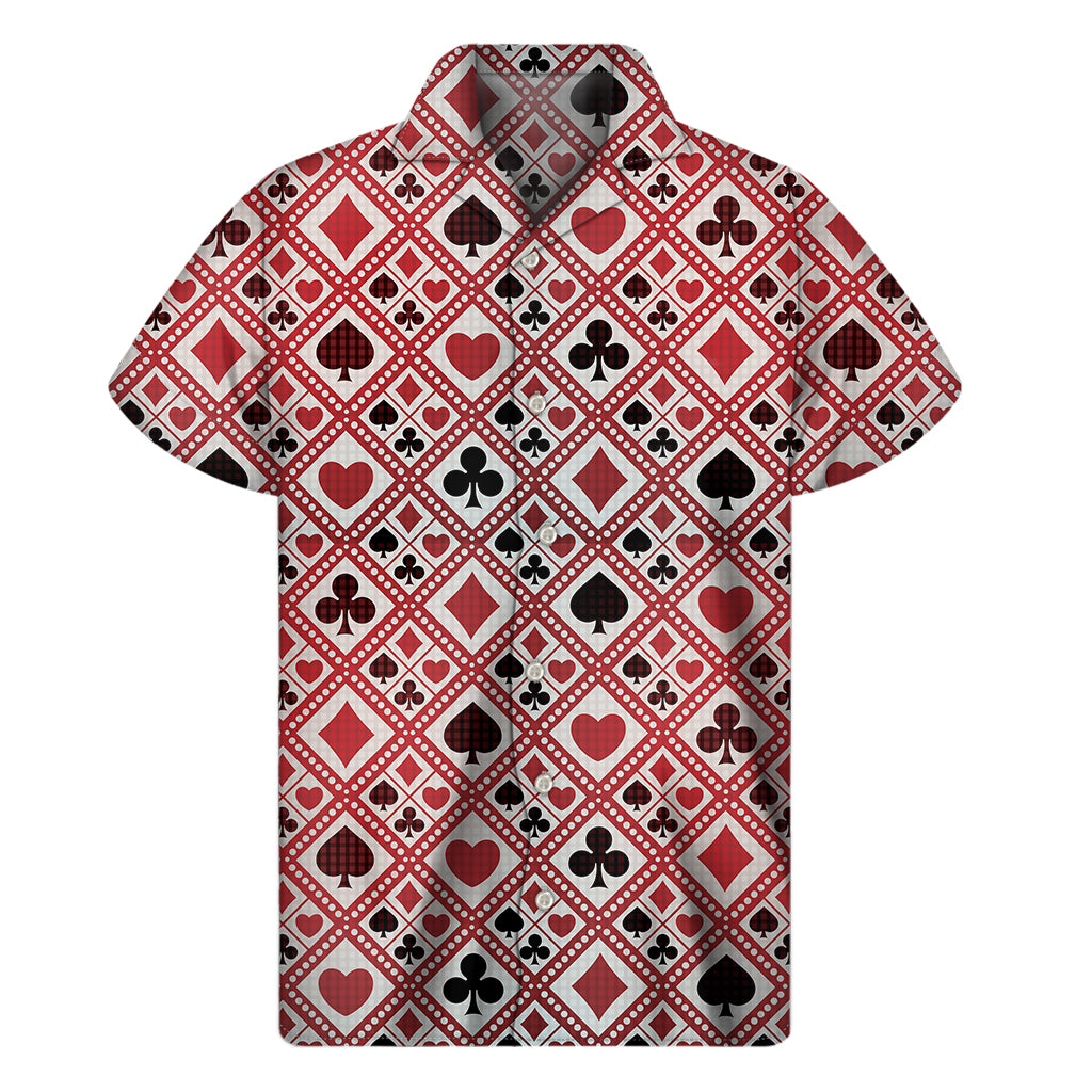 Island Style: Hawaiian Playing Card Suits Plaid Pattern Short Sleeve Shirt - 1