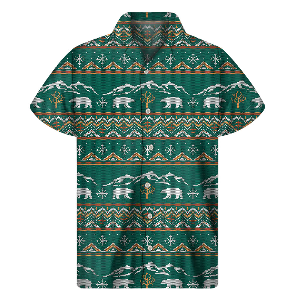 Hawaiian Style Polar Bear Knitted Pattern Short Sleeve Shirt - 1