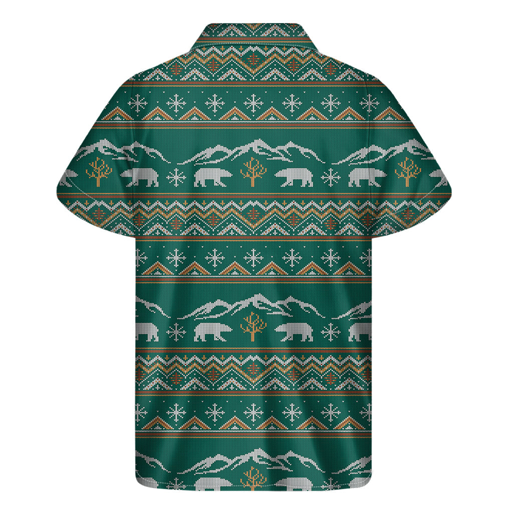 Hawaiian Style Polar Bear Knitted Pattern Short Sleeve Shirt - 2