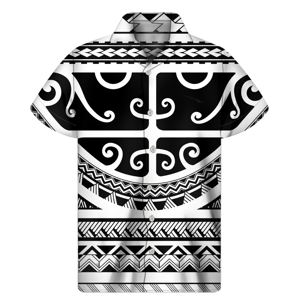 Polynesian Tribal Tattoo Print Hawaiian Short Sleeve Shirt - 1