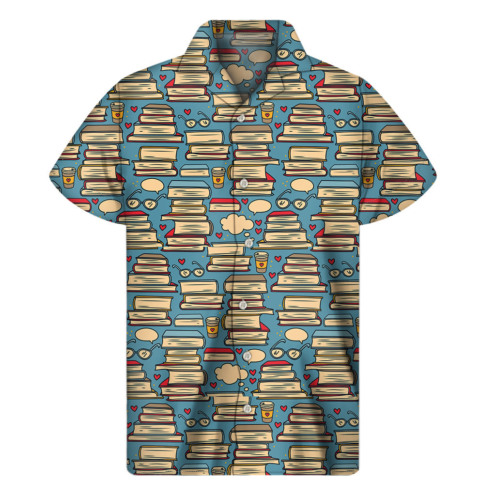 Vintage Hawaiian Vibes: Men's Pop Art Books Pattern Short Sleeve Shirt - 1