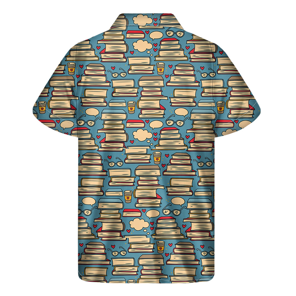 Vintage Hawaiian Vibes: Men's Pop Art Books Pattern Short Sleeve Shirt - 2