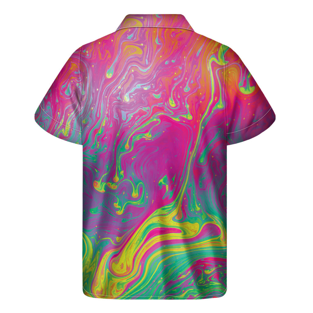 Tropical Vibes: Men's Hawaiian Short Sleeve Shirt with Psychedelic Print - 2