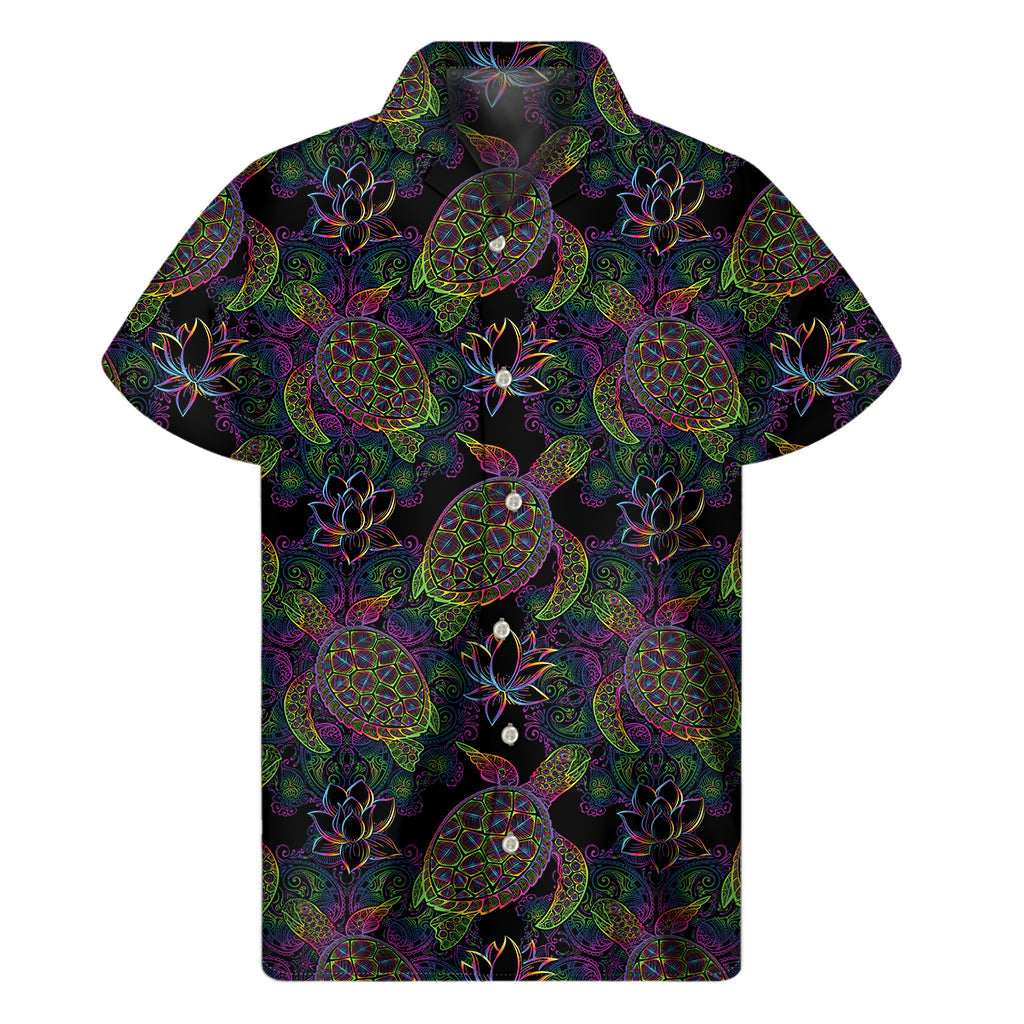 Psychedelic Sea Turtle Hawaiian Print Short Sleeve Shirt - 1