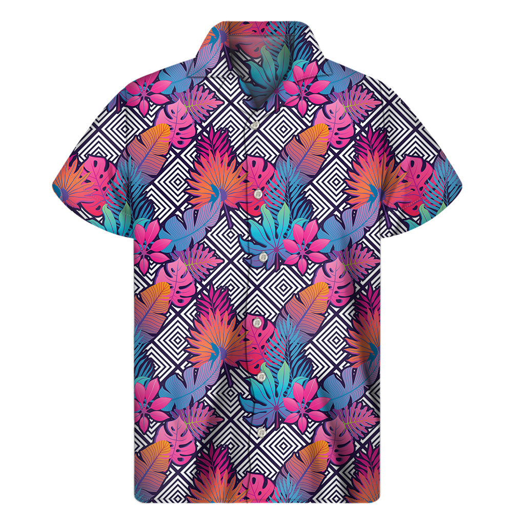Psychedelic Tropical Aloha Print Hawaiian Short Sleeve Shirt - 1