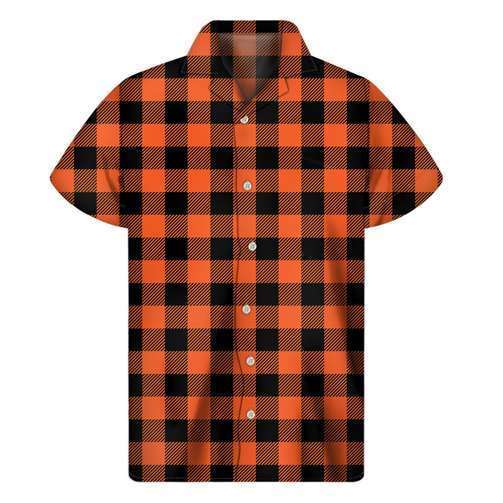 Island Style: Hawaiian Short Sleeve Shirt in Pumpkin Orange Buffalo Check Print - 1