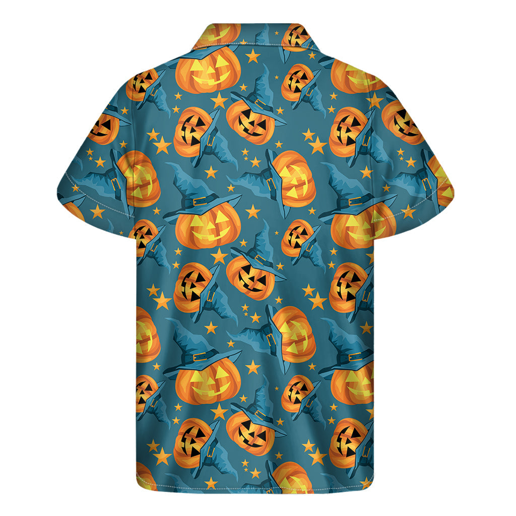 Pumpkin with Witch Hat Hawaiian Style Short Sleeve Shirt - 2
