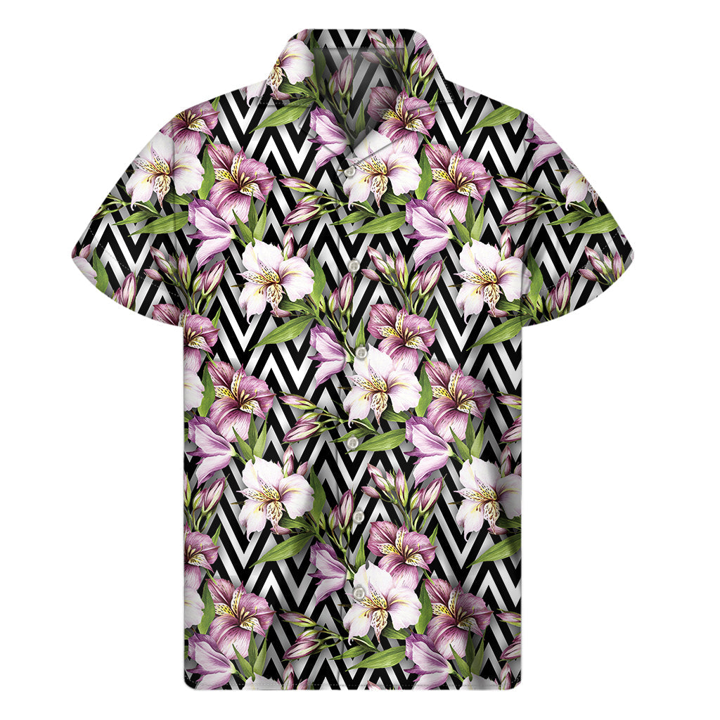 Vibrant Purple Alstroemeria Zigzag Hawaiian Short Sleeve Shirt - 1