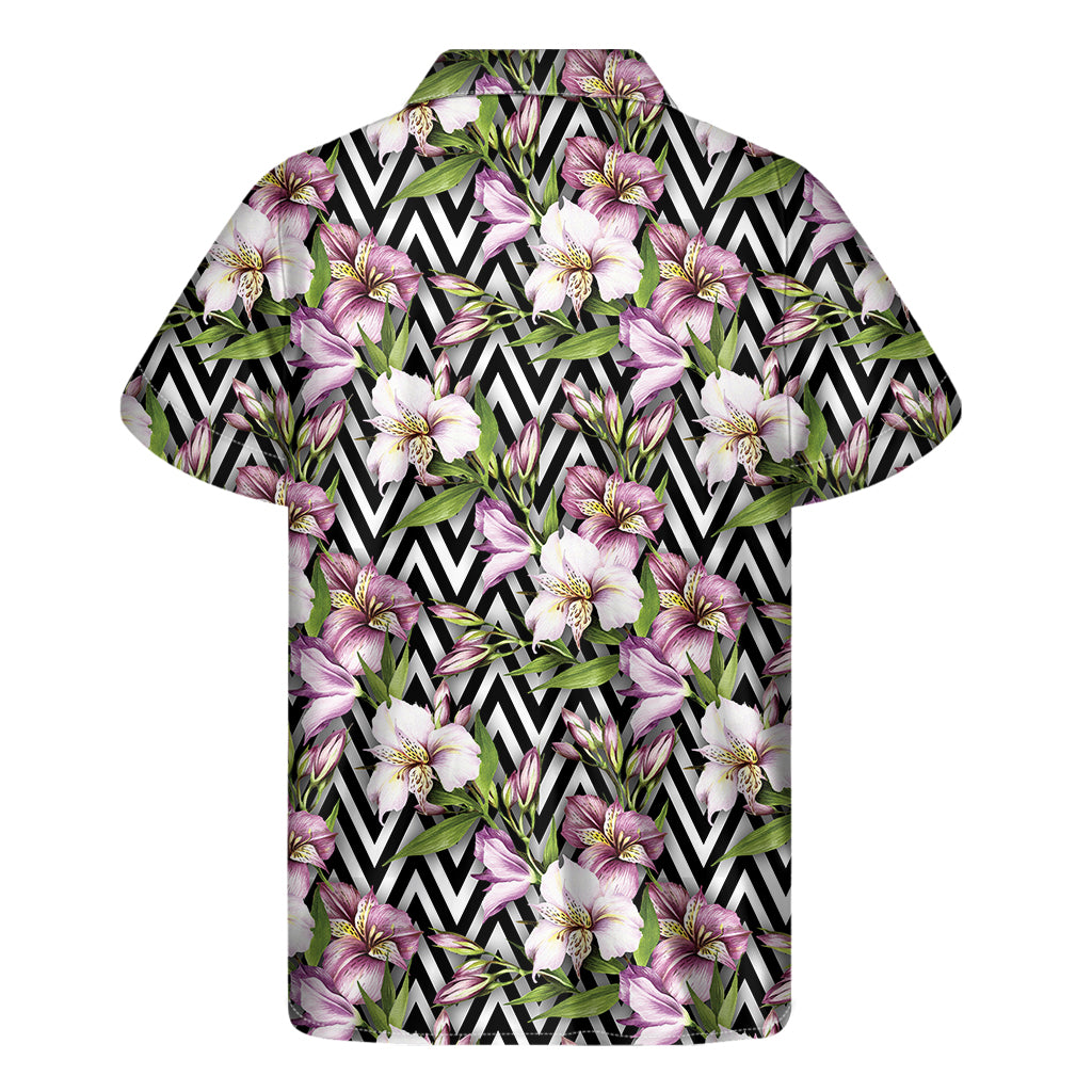 Vibrant Purple Alstroemeria Zigzag Hawaiian Short Sleeve Shirt - 2