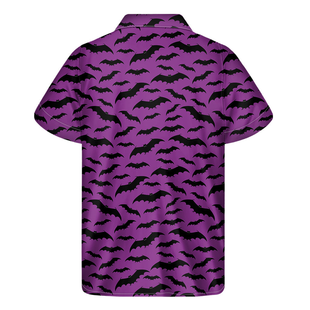Creepy Cool: Purple and Black Bat Print Hawaiian Short Sleeve Shirt - 2