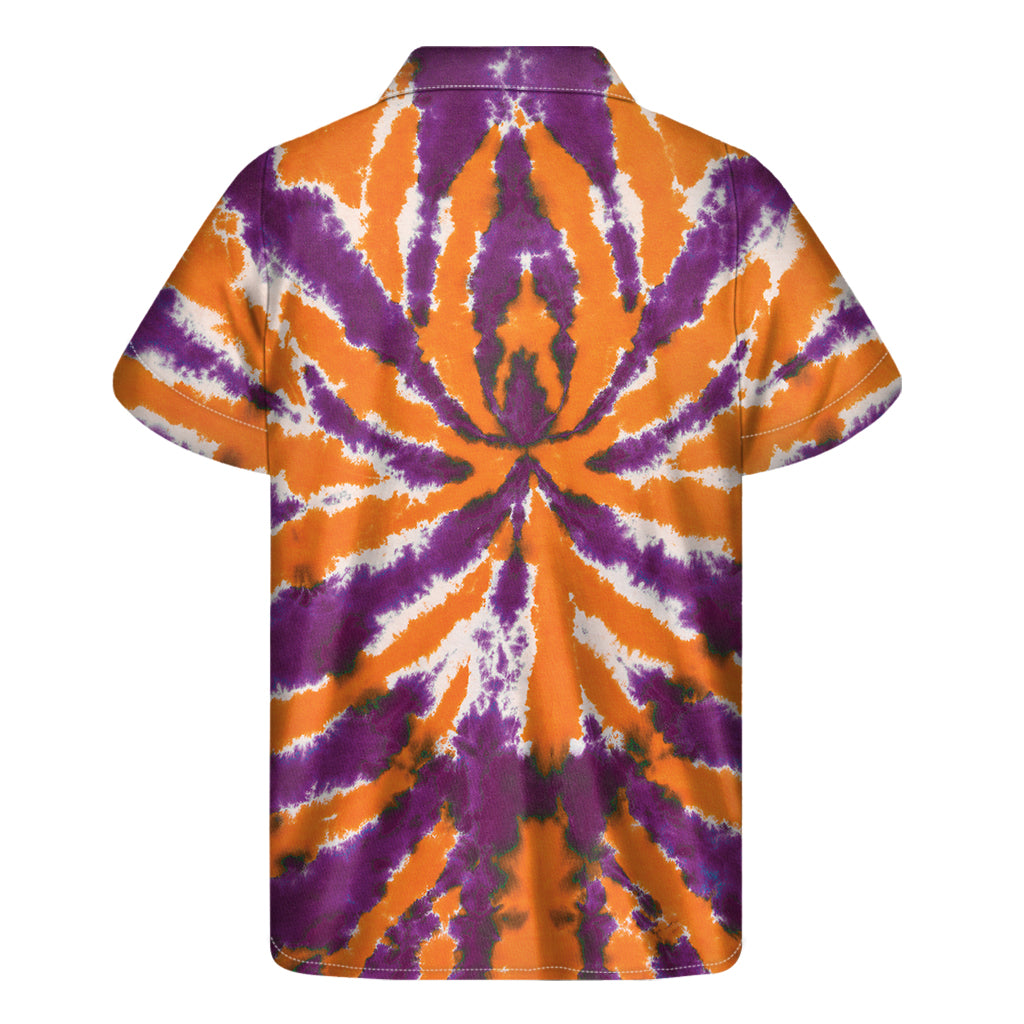 Tropical vibes: Purple and Orange Spider Tie-Dye Hawaiian Short Sleeve Shirt - 2