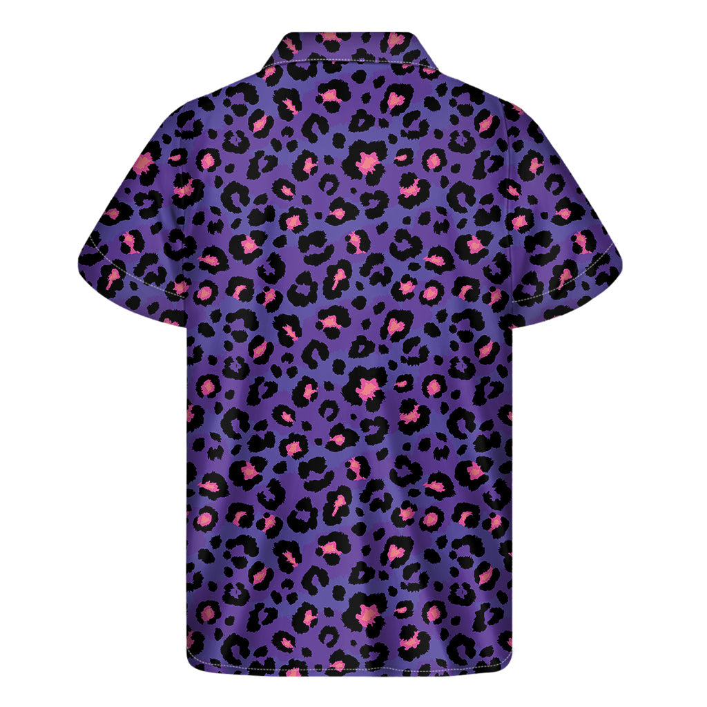 Vibrant Hawaiian Vibes: Purple and Pink Leopard Print Short Sleeve Shirt - 2