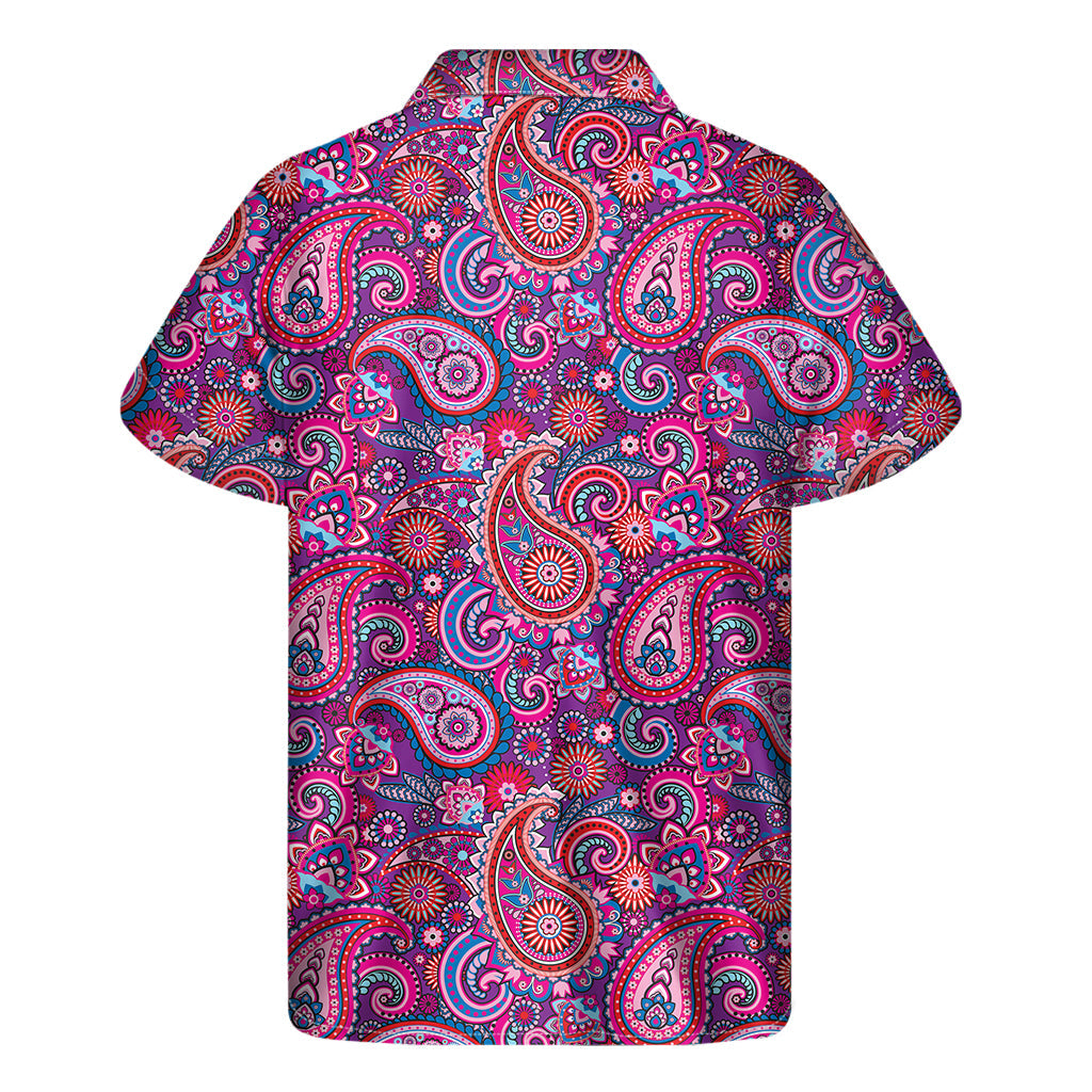 Purple and Pink Paisley Paradise: Men's Hawaiian Short Sleeve Shirt - 2