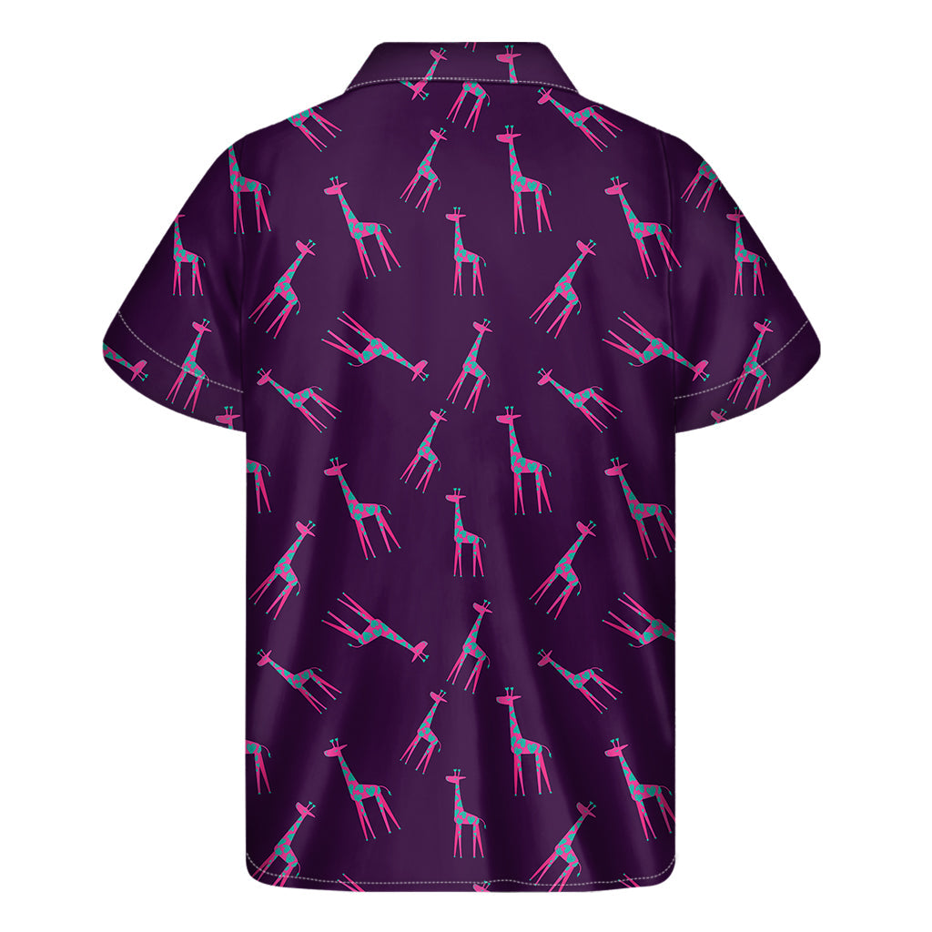 Tropical Vibes: Purple and Teal Giraffe Pattern Hawaiian Short Sleeve Shirt - 2