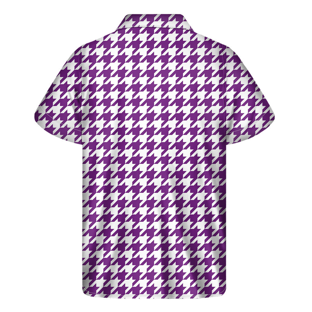 Island Chic: Purple and White Houndstooth Hawaiian Short Sleeve Shirt - 2