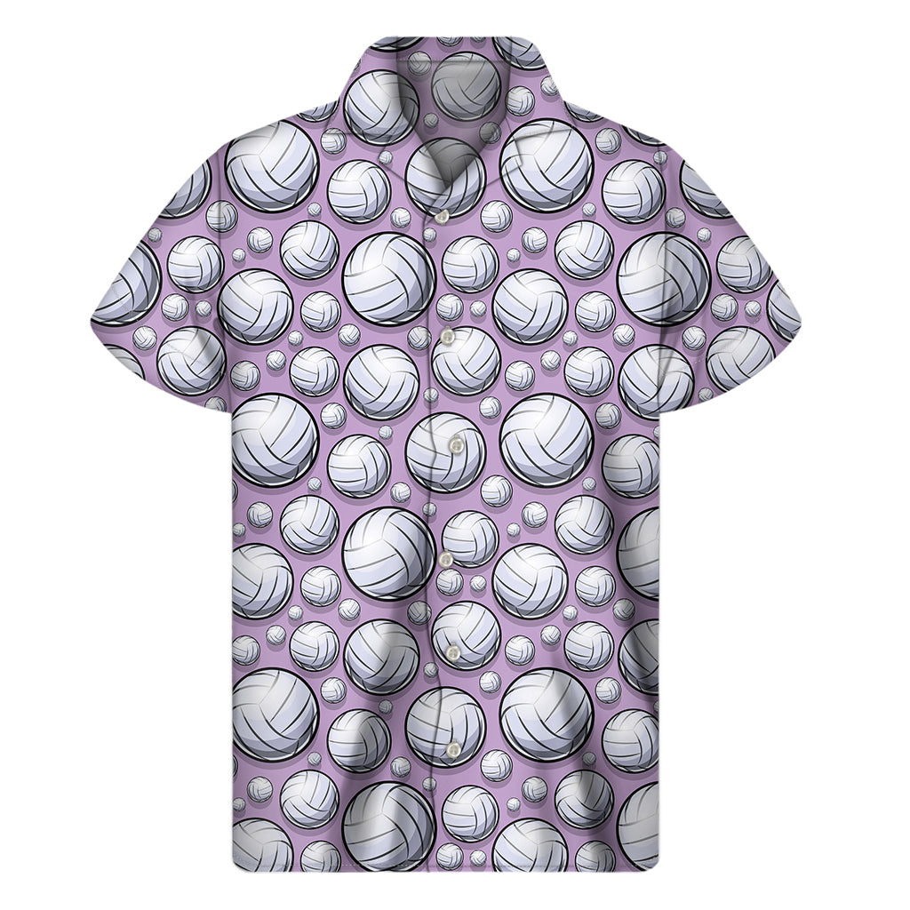 Island Vibes: Purple and White Volleyball Print Hawaiian Short Sleeve Shirt - 1