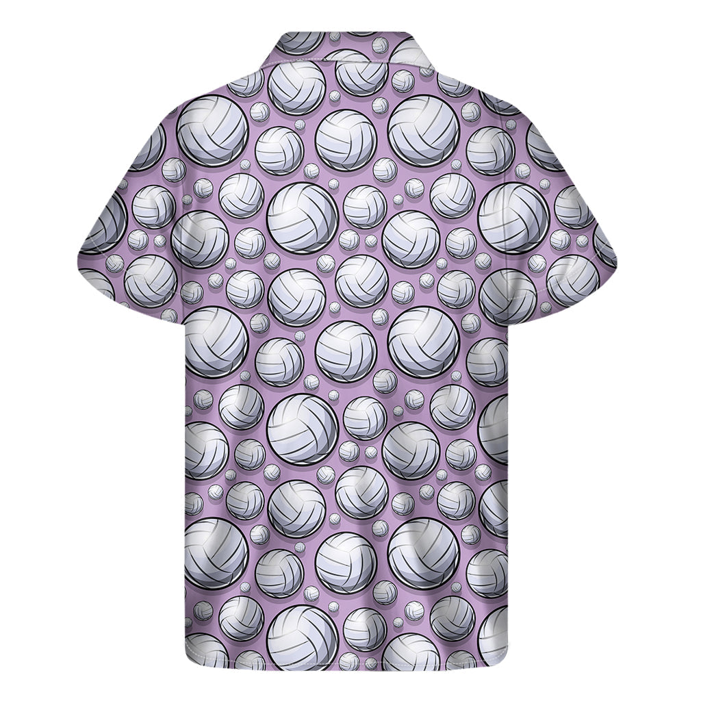 Island Vibes: Purple and White Volleyball Print Hawaiian Short Sleeve Shirt - 2