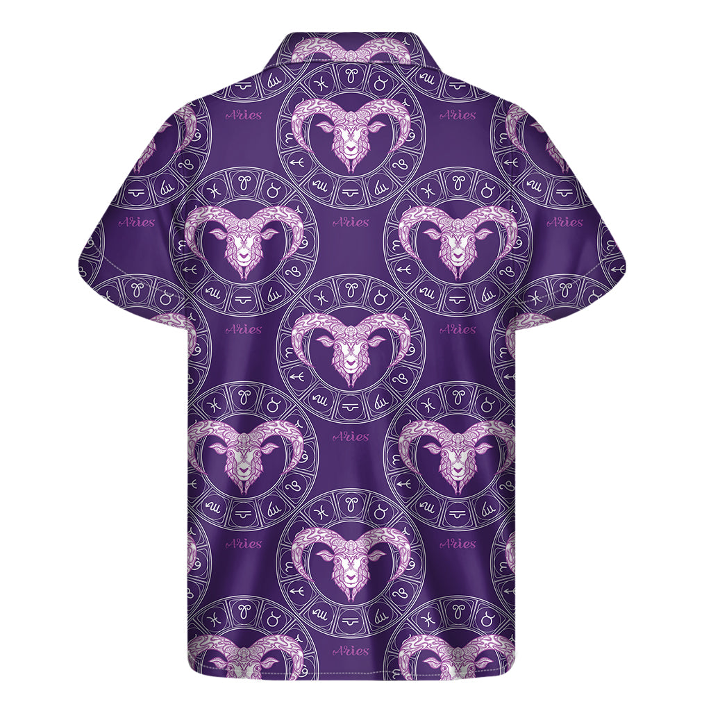 Island Vibes: Purple Aries Zodiac Hawaiian Short Sleeve Shirt - 2