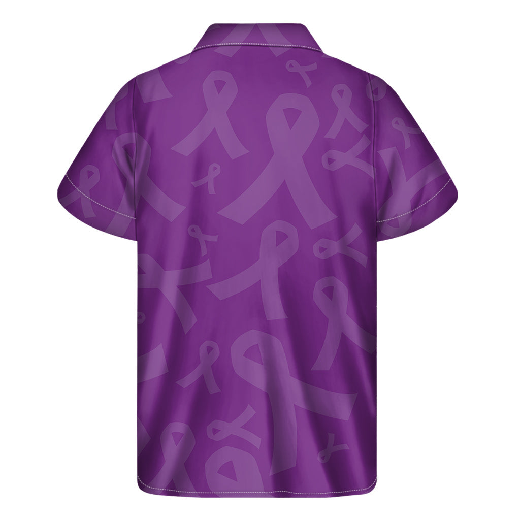 Purple Cancer Awareness Ribbon Hawaiian Short Sleeve Shirt - 2