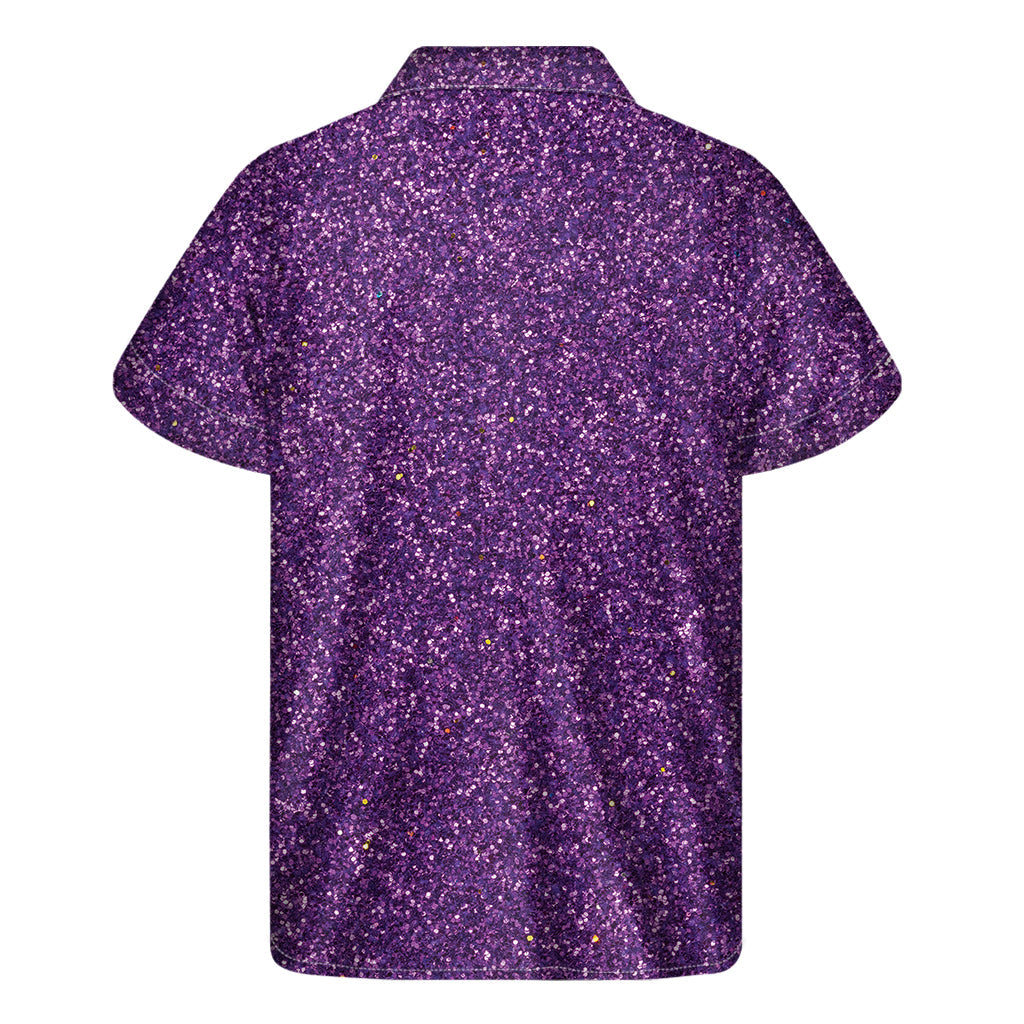 Island Vibes: Purple Glitter Print Hawaiian Short Sleeve Shirt - 2