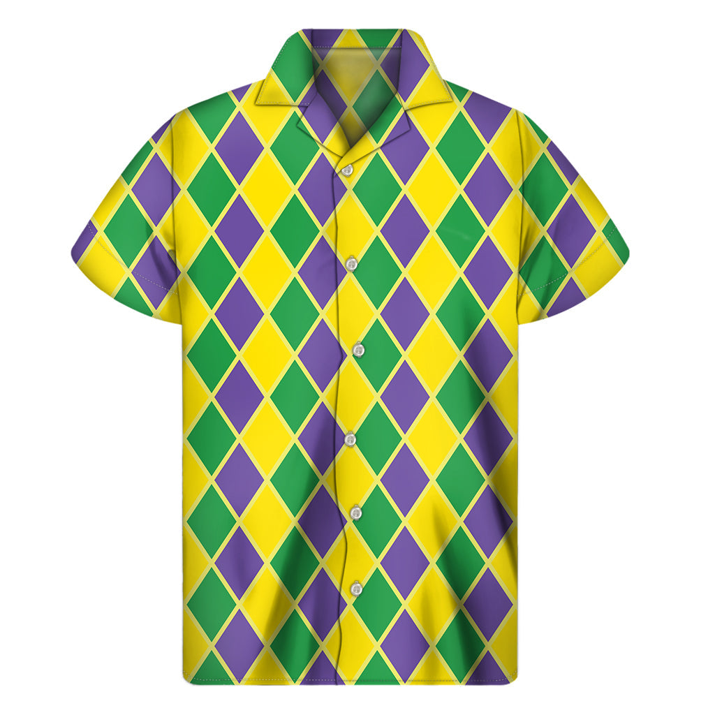 Purple, Green, and Yellow Hawaiian Short Sleeve Shirt for a Tropical Vibe - 1