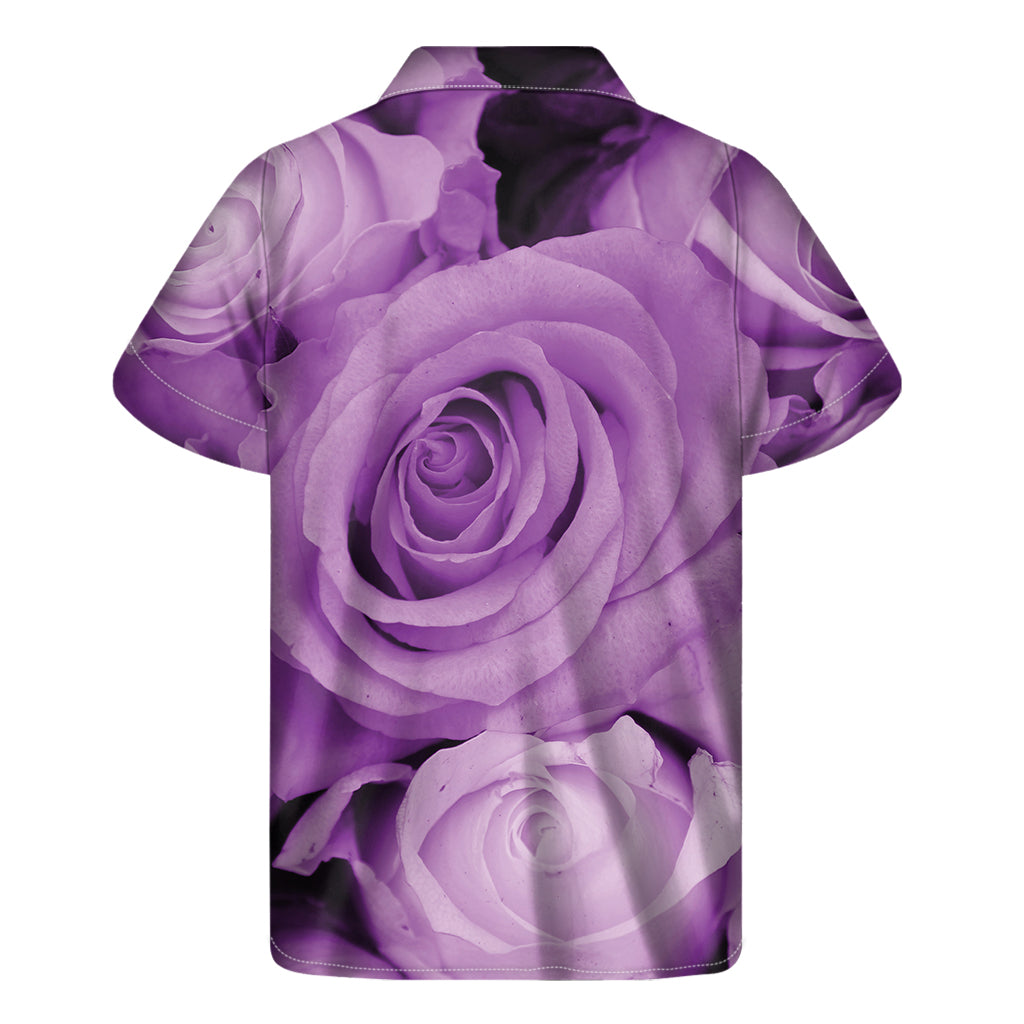 Purple Rose Paradise: Men's Hawaiian Short Sleeve Shirt - 2