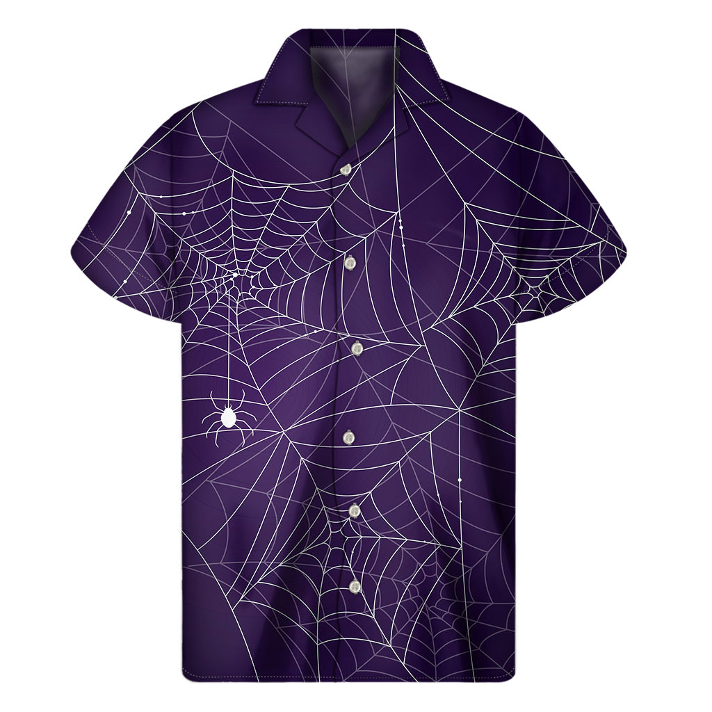 Tropical Vibes: Purple Spider Web Pattern Hawaiian Short Sleeve Shirt - 1