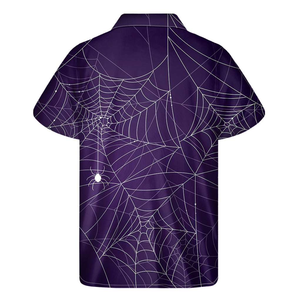 Tropical Vibes: Purple Spider Web Pattern Hawaiian Short Sleeve Shirt - 2